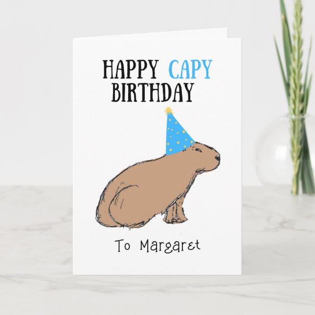 Capybara Birthday Hand Drawn Cute Animal Wildlife Kort (Framsida)