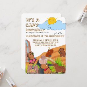 Capybara Birthday-inbjudan, Cute Blommigt Rosa Gir Inbjudningar