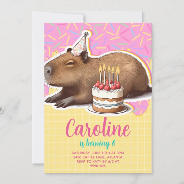 Capybara Birthday Inbjudningar (Framsida)