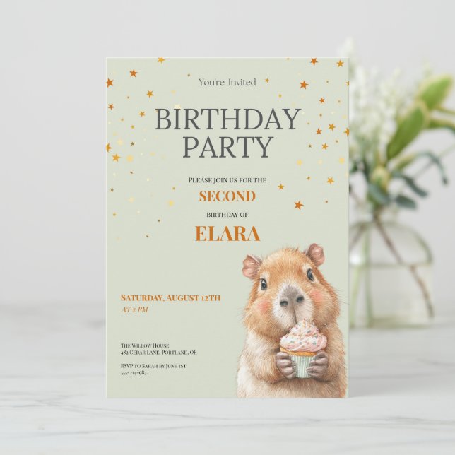 Capybara Birthday Invitation • 2nd Birthday Spara Datumet (Stående Fram)
