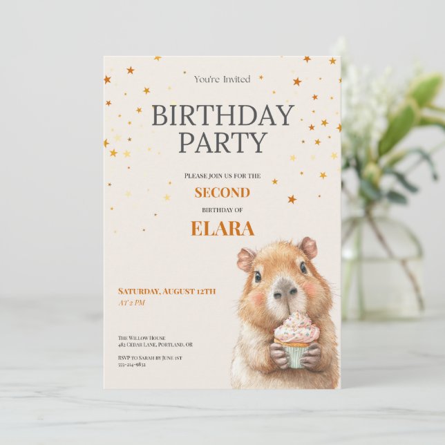 Capybara Birthday Invitation • 2nd Birthday Spara Datumet (Stående Fram)
