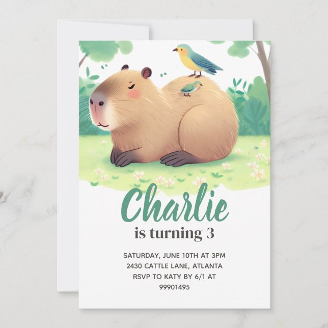 Capybara Birthday Invitation Inbjudningar (Framsida)