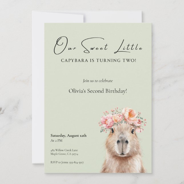 Capybara Birthday Invitation • Little One (Framsida)