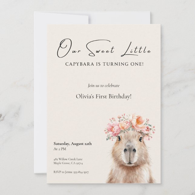 Capybara Birthday Invitation • Little One (Framsida)