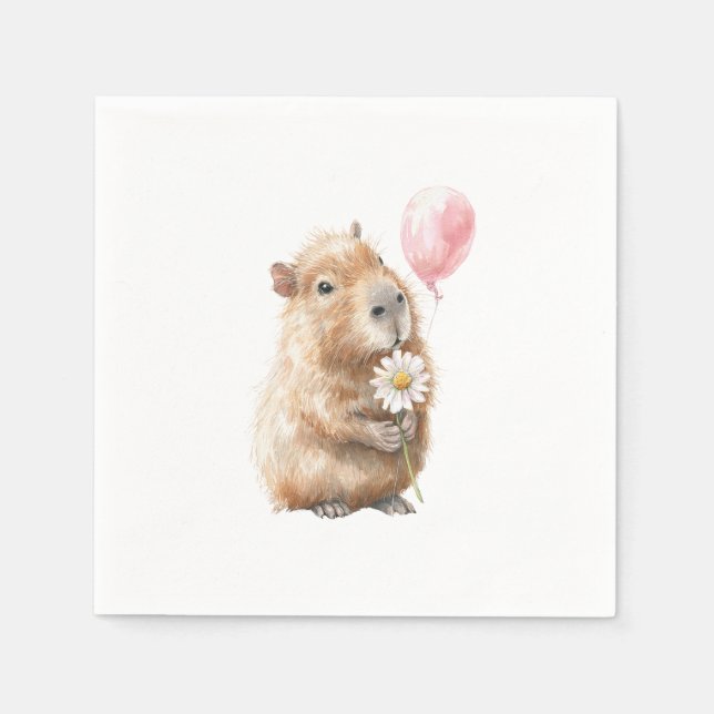 Capybara Birthday Napkin • Cute Animal Party Pappersservett (Framsidan)