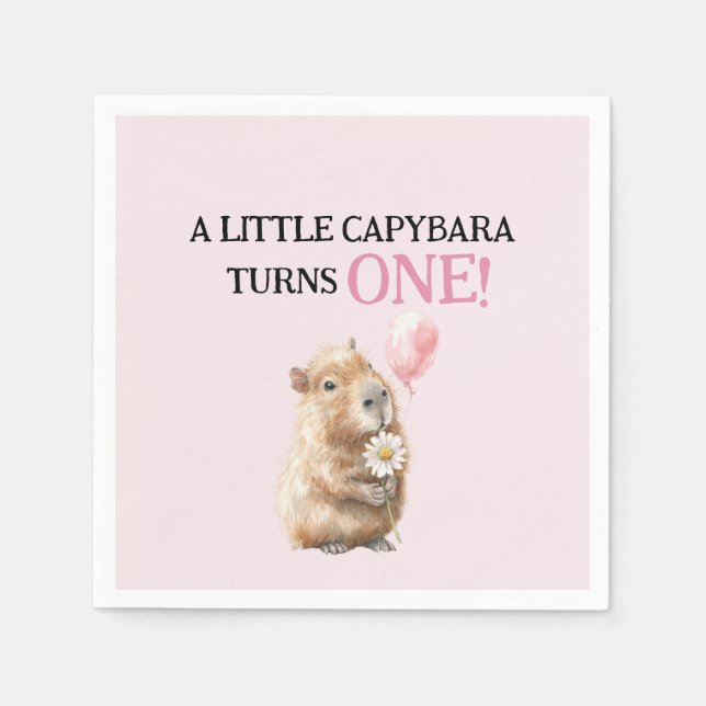 Capybara Birthday Napkin • First Birthday Pappersservett (Framsidan)