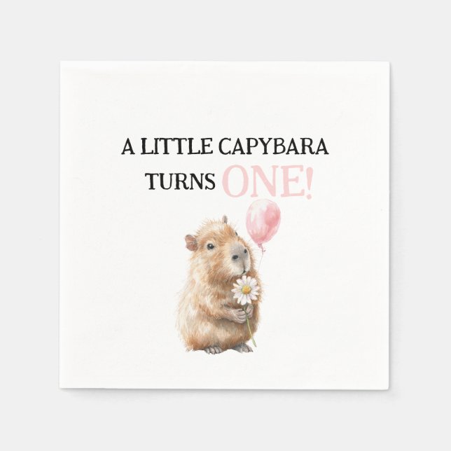 Capybara Birthday Napkin • First Birthday Pappersservett (Framsidan)