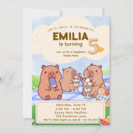 Capybara Birthday Picnic Invitation Inbjudningar