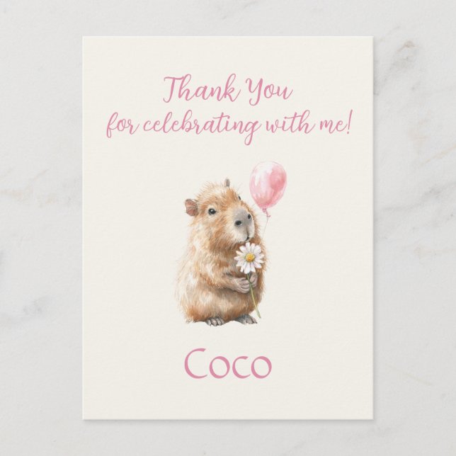 Capybara Birthday Thank You Vykort (Framsida)