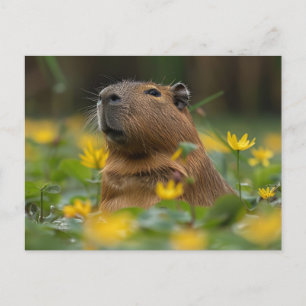 Capybara Bland Gult Vatten Lilies Vykort