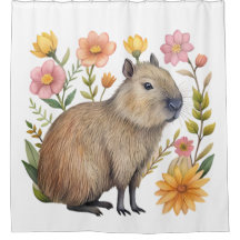 Capybara Blommigt Shower Curtain