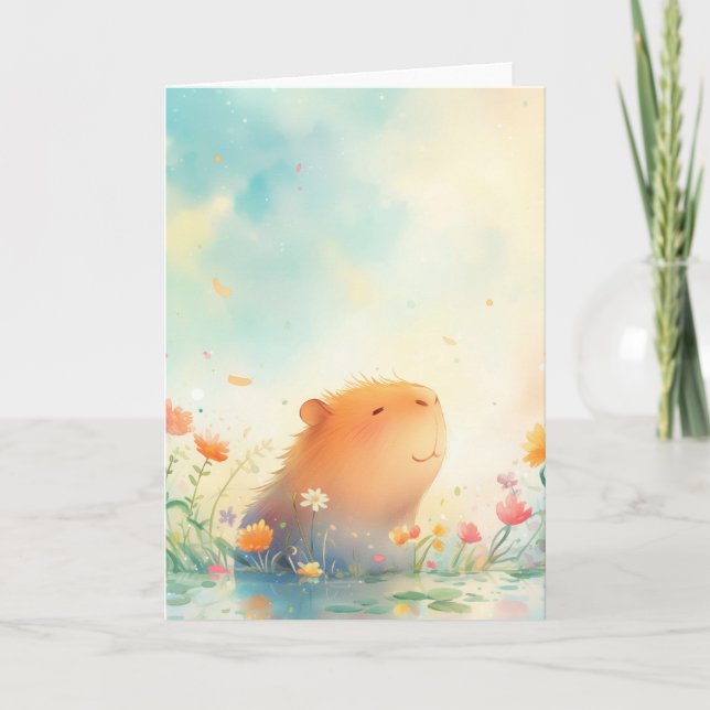 Capybara Blomsterdamm Reträtten Kort (Framsida)