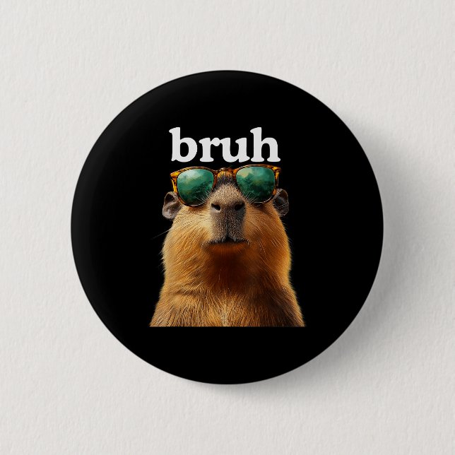 Capybara Bruh With Sungles Funny Meme Lovers Men W Knapp (Framsida)