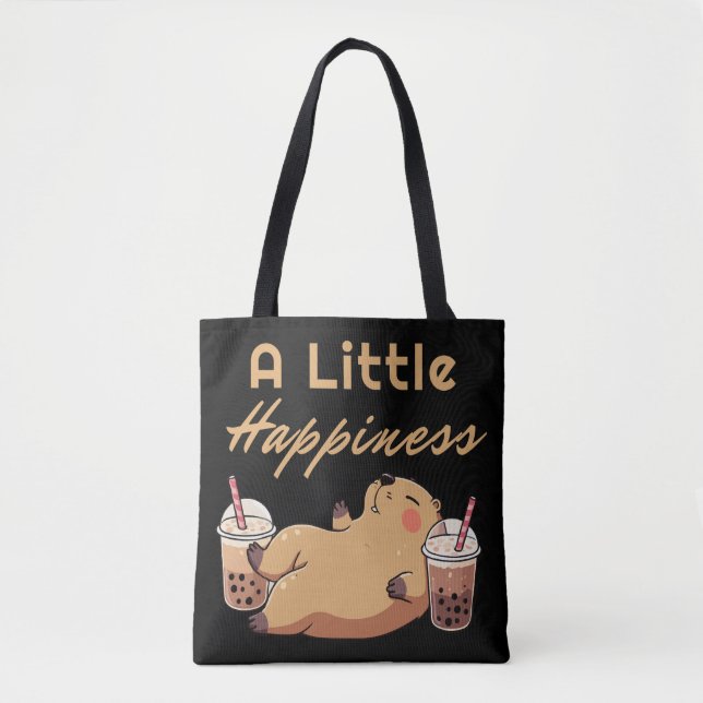 Capybara Bubble Tea Cute Tote Bag Tygkasse (Framsida)