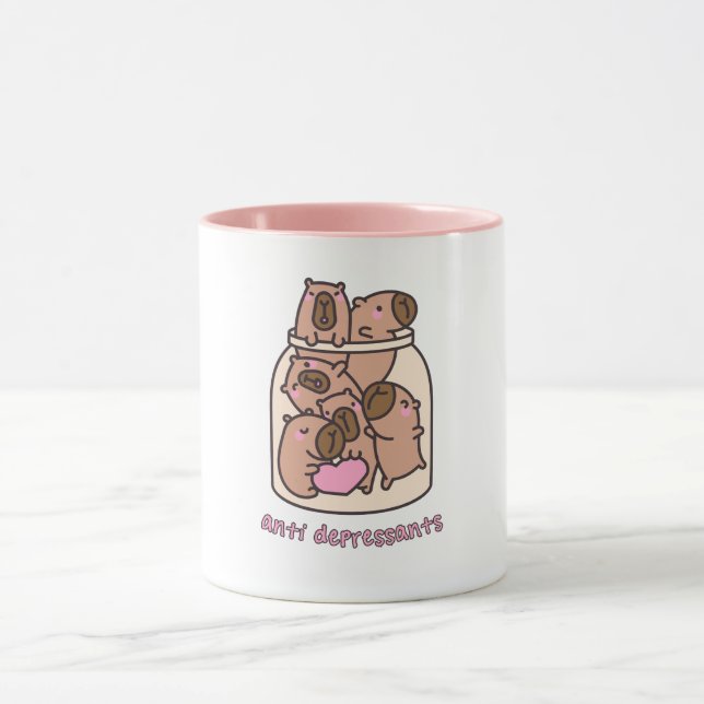 Capybara-burkskonst - "Antidepressiva" Whimsical Mugg (Center)