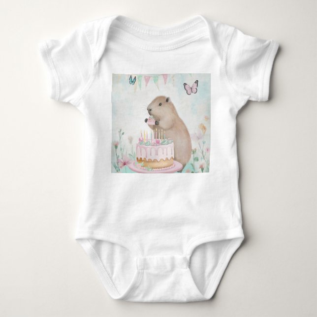 Capybara Cakefest Birthday En Biet Bodykostym T Shirt (Framsida)