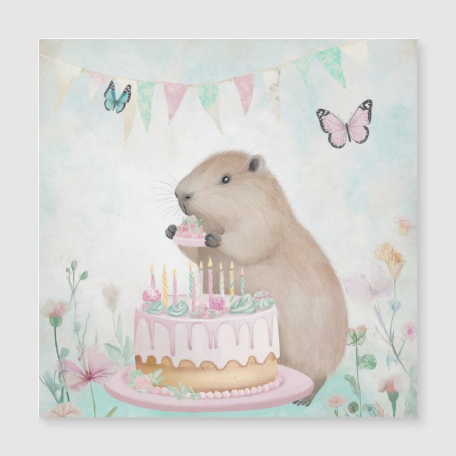Capybara Cakefest Kids Magnetic Card (Framsida)