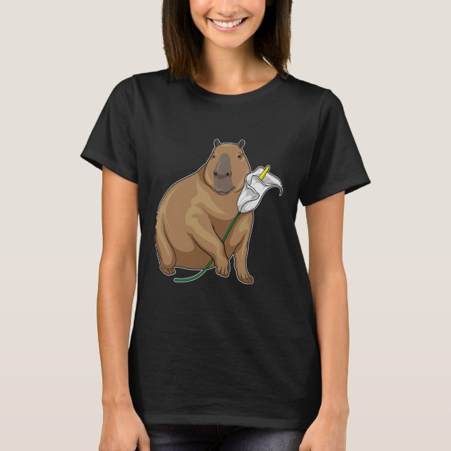Capybara Calendula Flower T Shirt (Framsida)