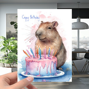 Capybara + Candles Cake - "Cappy" Grattis på födel Kort