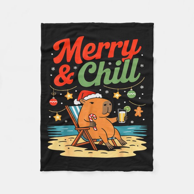 Capybara Christmas Holiday Beach Vibes Merry And C Fleecefilt (Framsidan)