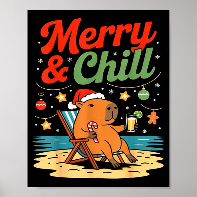 Capybara Christmas Holiday Beach Vibes Merry And C Poster (Framsidan)
