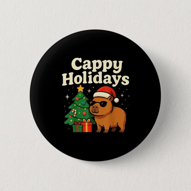 Capybara Christmas Shirt, Funny Capy Holidays  Knapp (Framsida)