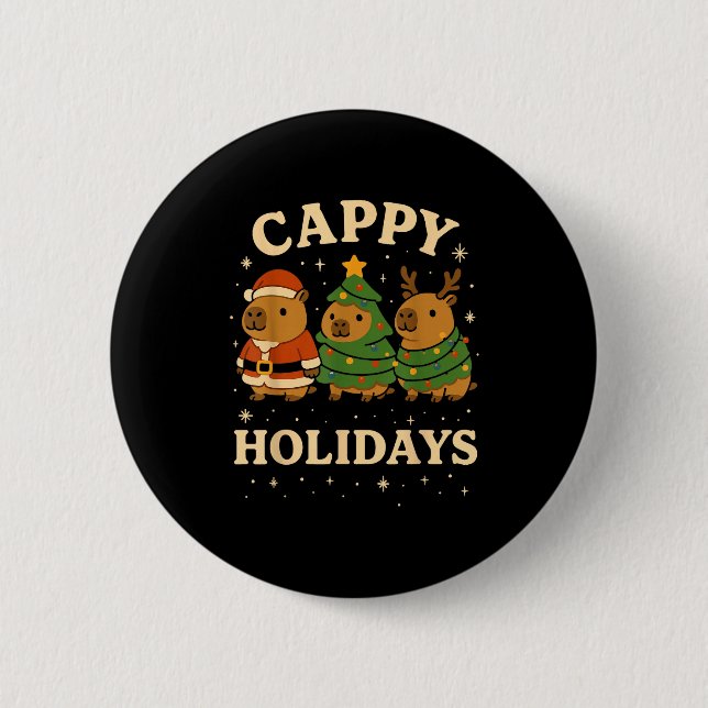 Capybara Christmas Shirt, Funny Capy Holidays  Knapp (Framsida)