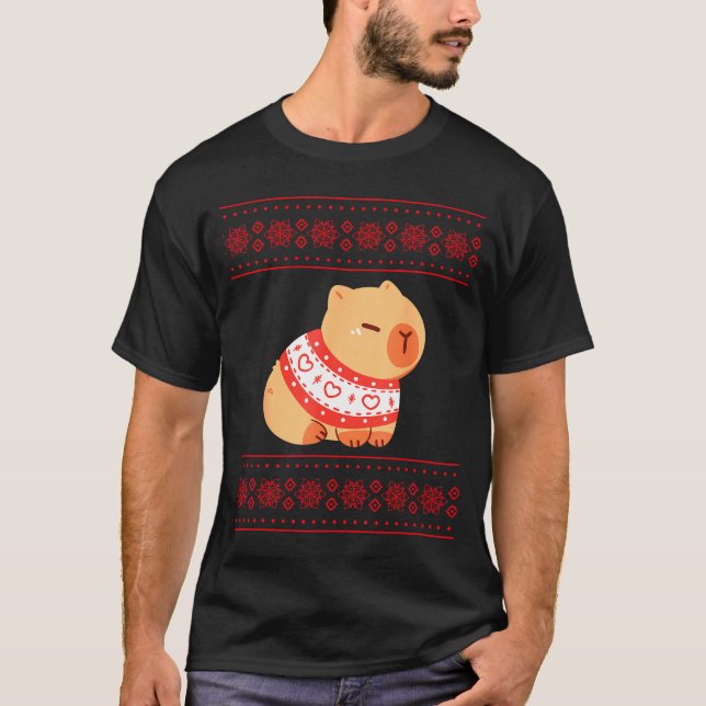 Capybara Christmas Sweater  T Shirt (Framsida)