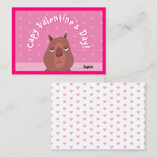 Capybara Classroom Valentindagskort | ROSA Anteckningskort (Fram/baksida)