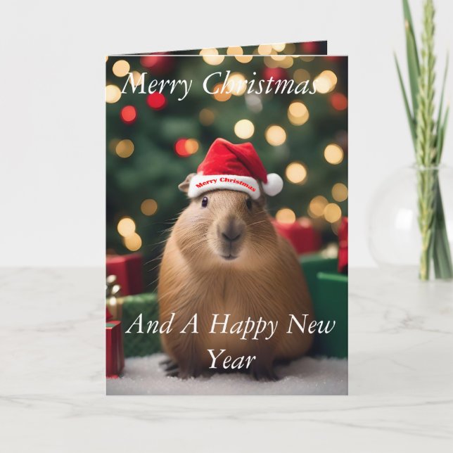 "Capybara Claus: A Festive Bokeh Wonderland" Kort (Framsida)