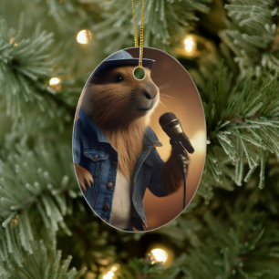 "Capybara Cowboy: Serenading the Vilda western" Julgransprydnad Keramik