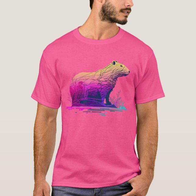 Capybara Cute och Capybara Vaporwave T Shirt (Framsida)