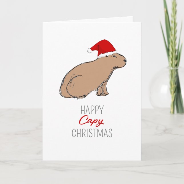 Capybara Cute Retro Hand-Drawn julkort Kort (Framsida)