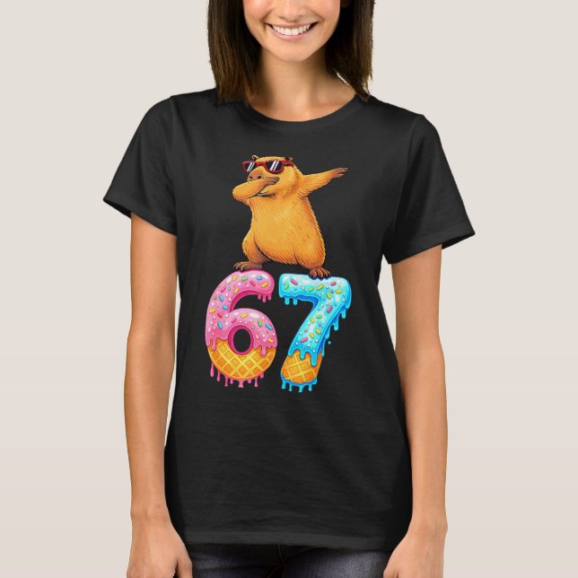 Capybara Dabbing 67 Ice Cream Drip 67 Birthday Boy T Shirt (Framsida)