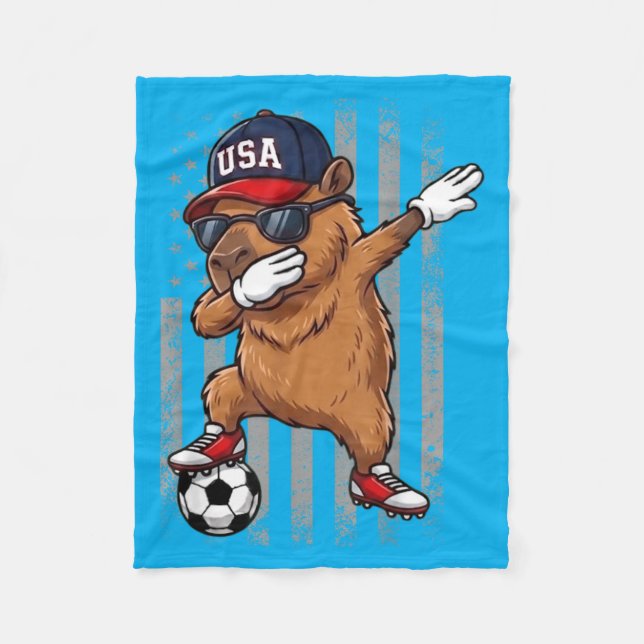 Capybara Dabbing Roliga Fotboll Pojkar Flickor Bar Fleecefilt (Framsidan)