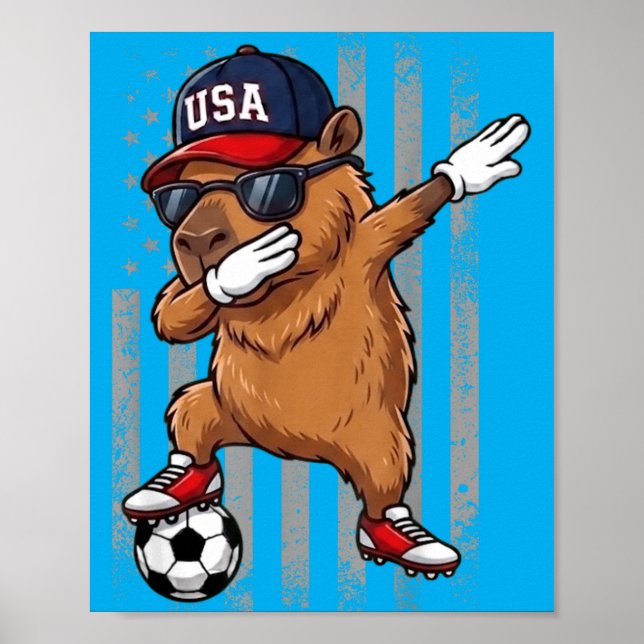 Capybara Dabbing Roliga Fotboll Pojkar Flickor Bar Poster (Framsidan)