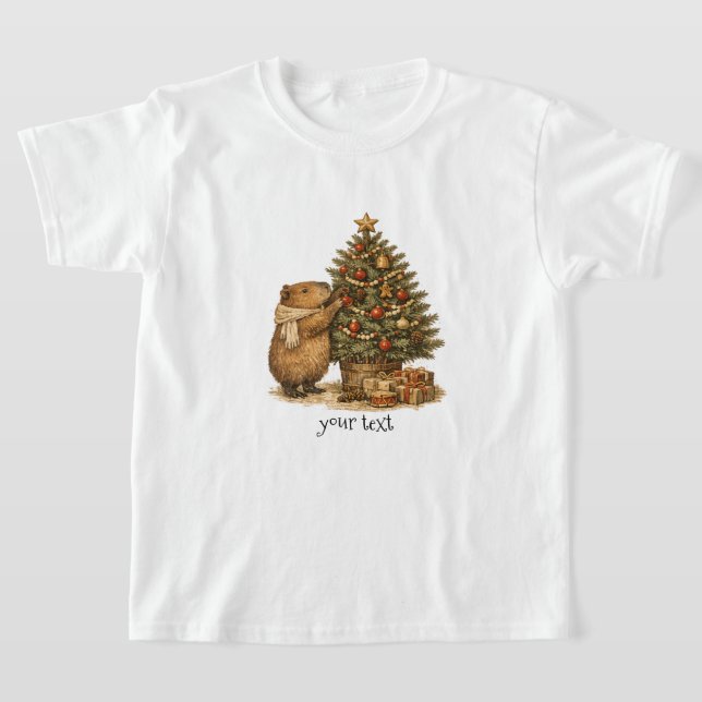 Capybara Dekorerar Julgran Mysig Retropresent T Shirt (Laydown)