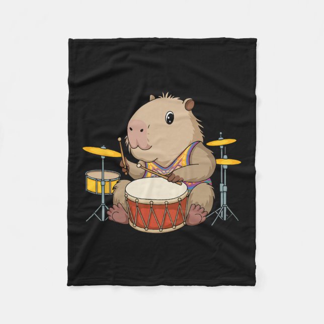 Capybara Drummer spelar Drums Rodents Funny Capyb Fleecefilt (Framsidan)
