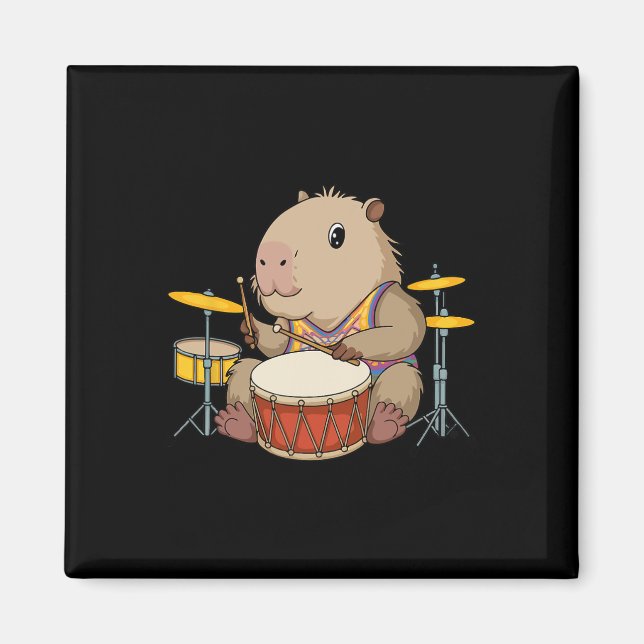 Capybara Drummer spelar Drums Rodents Funny Capyb Magnet (Framsidan)
