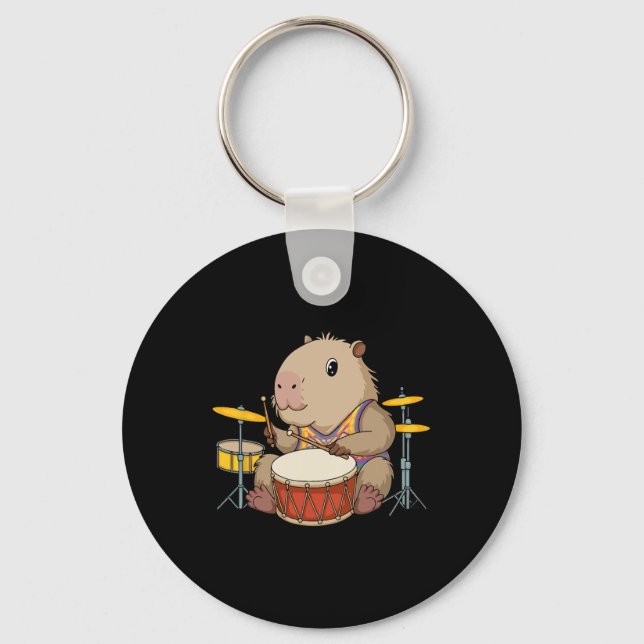 Capybara Drummer spelar Drums Rodents Funny Capyb Nyckelring (Framsida)