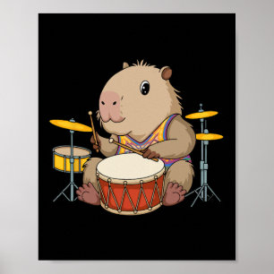 Capybara Drummer spelar Drums Rodents Funny Capyb Poster