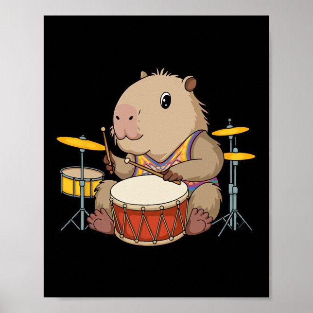 Capybara Drummer spelar Drums Rodents Funny Capyb Poster (Framsidan)
