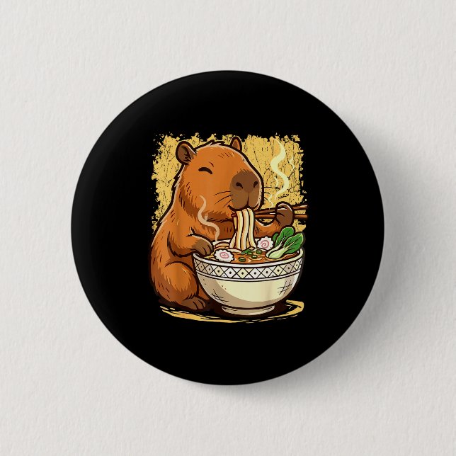 Capybara Eating Ramen Noodles  Knapp (Framsida)