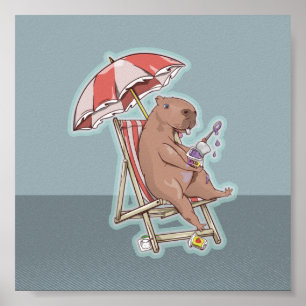 Capybara Eating Yogurt Poster