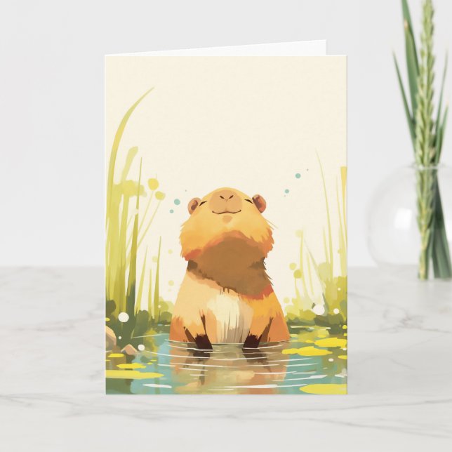 Capybara Enjoying Vatten Kort (Framsida)