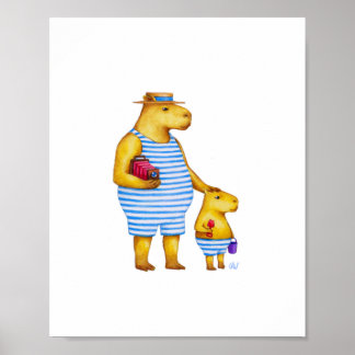 Capybara Far och Son 8 x 10 Skriv ut Poster
