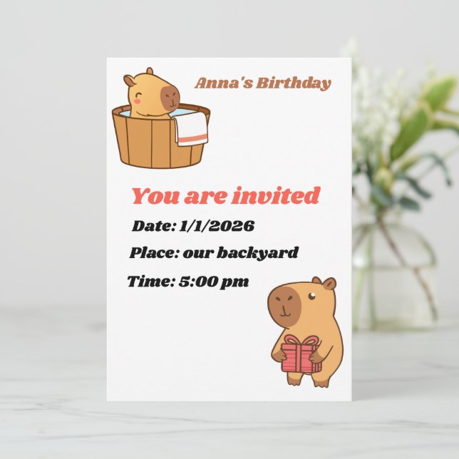 Capybara-fest Inbjudningskort | Söt födelsedag (Stående Fram)