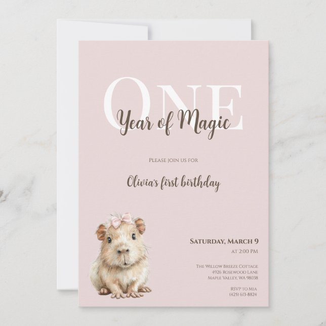 Capybara First Birthday Invitation • Woodland Girl (Framsida)