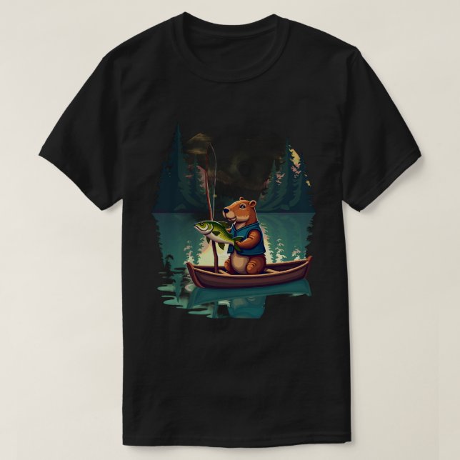 Capybara Fiske Pixel Konst Retro Spel Nostalgi T Shirt (Design framsida)
