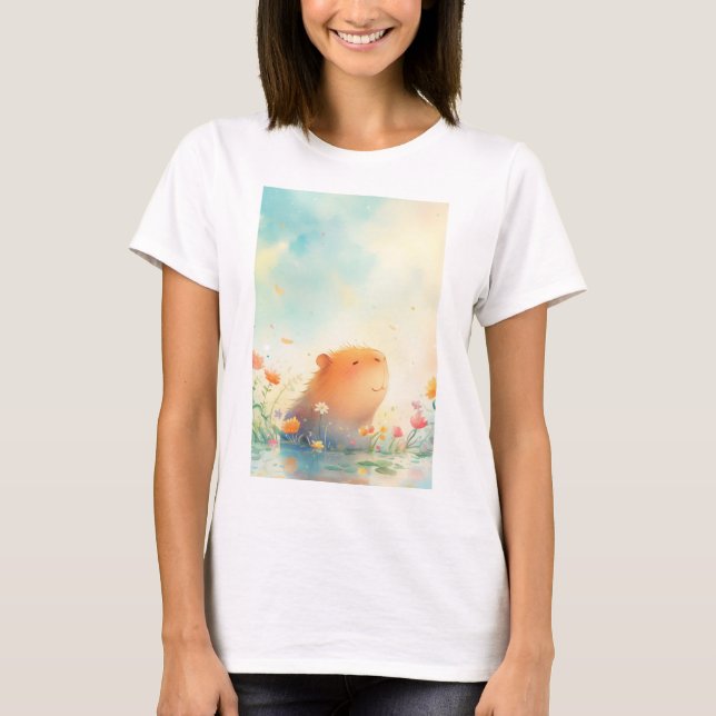 Capybara Flower Pond Retreat T Shirt (Framsida)